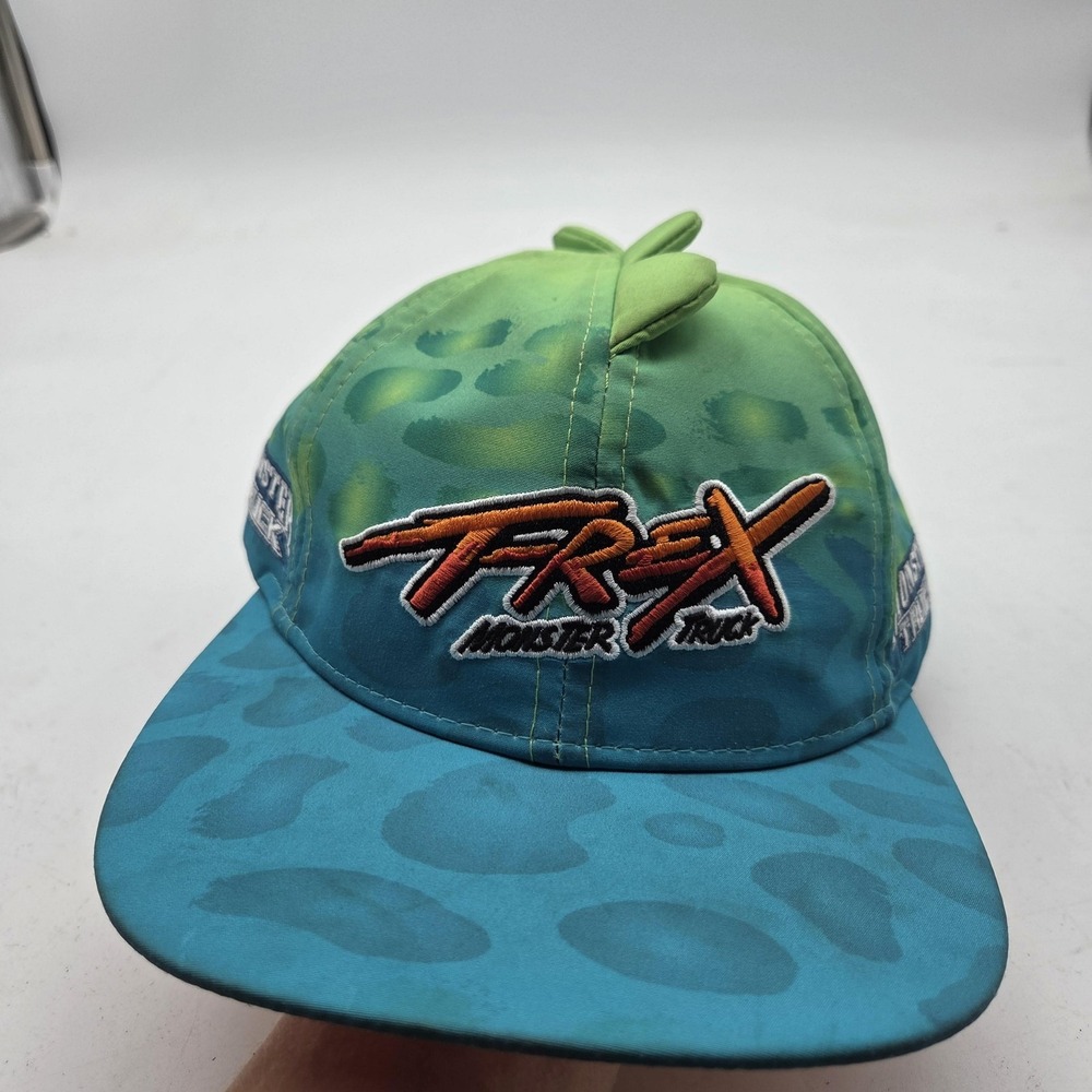 T-Rex Monster Truck Hat Cap Snap Back Youth Green Dino Spikes Adjustable Kids
